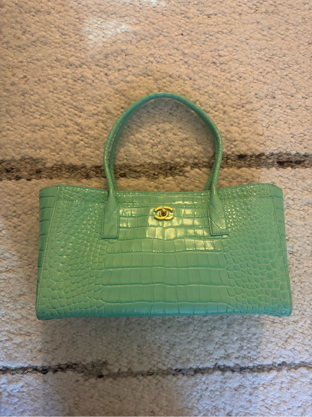 CHANEL Small Shopping Bag Crocodile Embossed Calfskin & Gold-Tone Metal Green